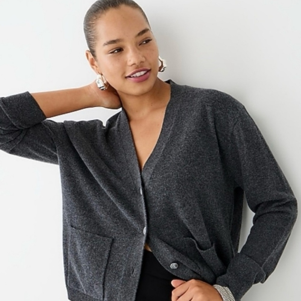 J. Crew Dark Charcoal V-Neck Button Cardigan